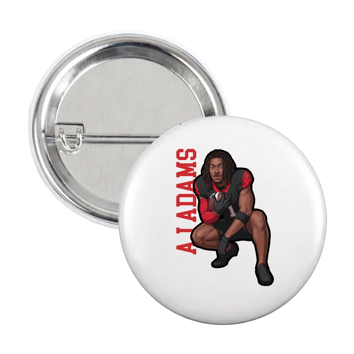 Game Day Button — Name Vertical in White