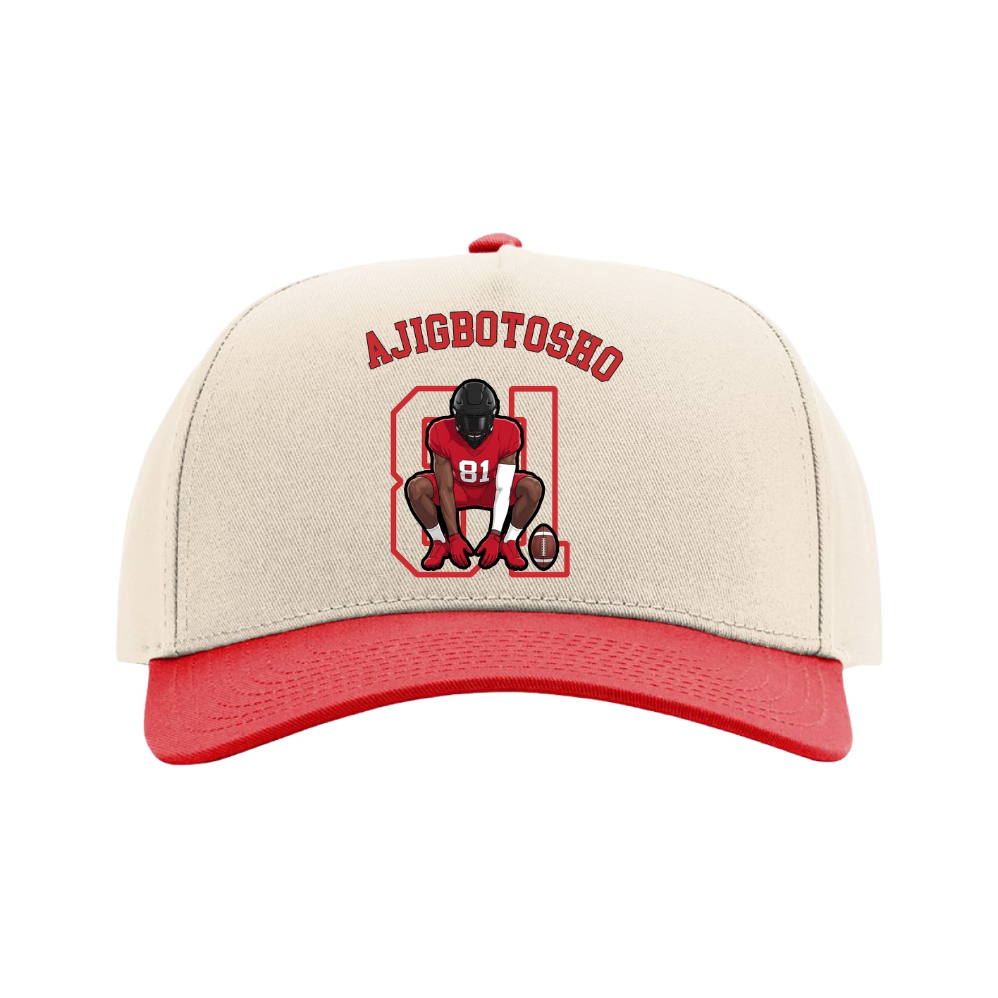 Full Fabric Five-Panel Champ Cap — Shirsey Arch in Cream/Red