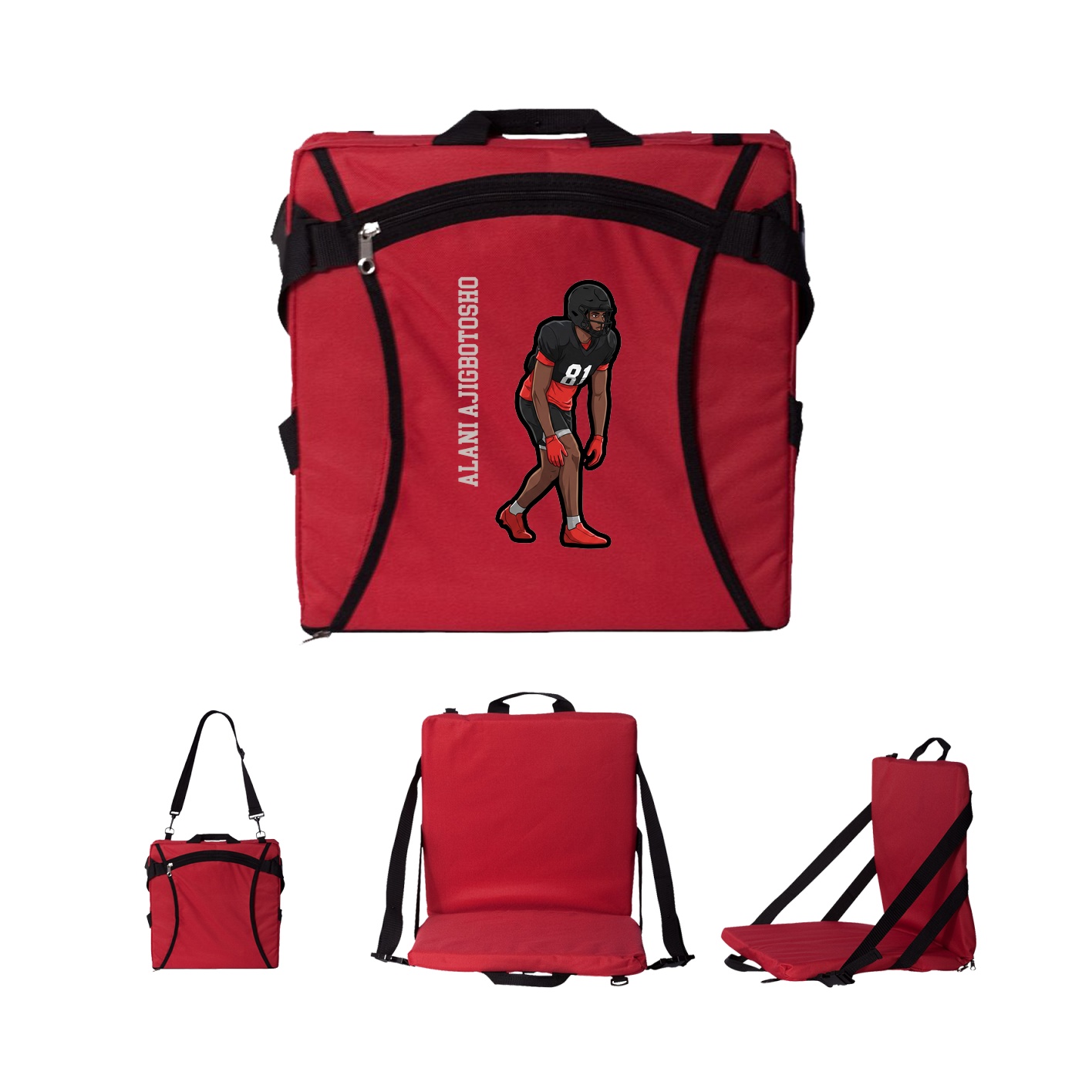 Folding Stadium Seat — Name Vertical in Red