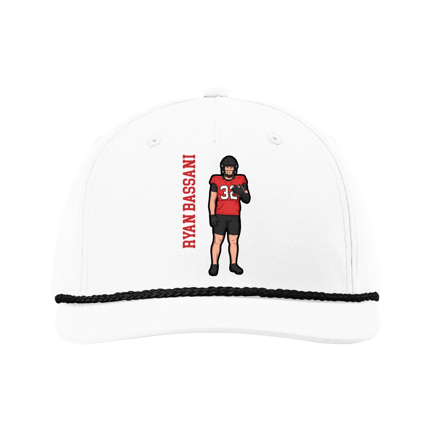 Five-Panel Classic Rope Cap — Name Vertical in White