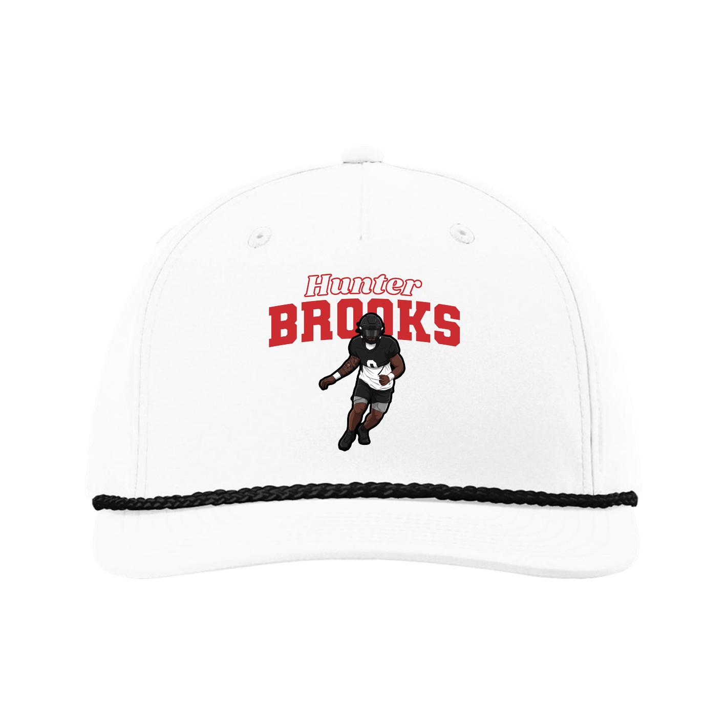 Five-Panel Classic Rope Cap — Name Arch in White
