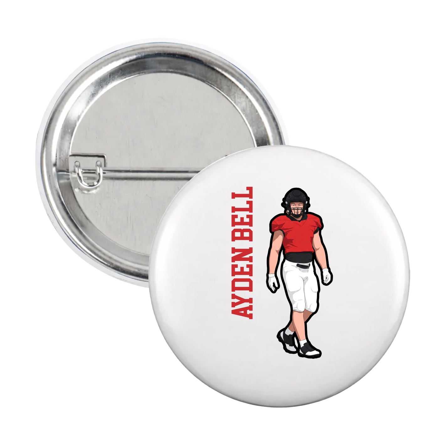 Game Day Button — Name Vertical in White