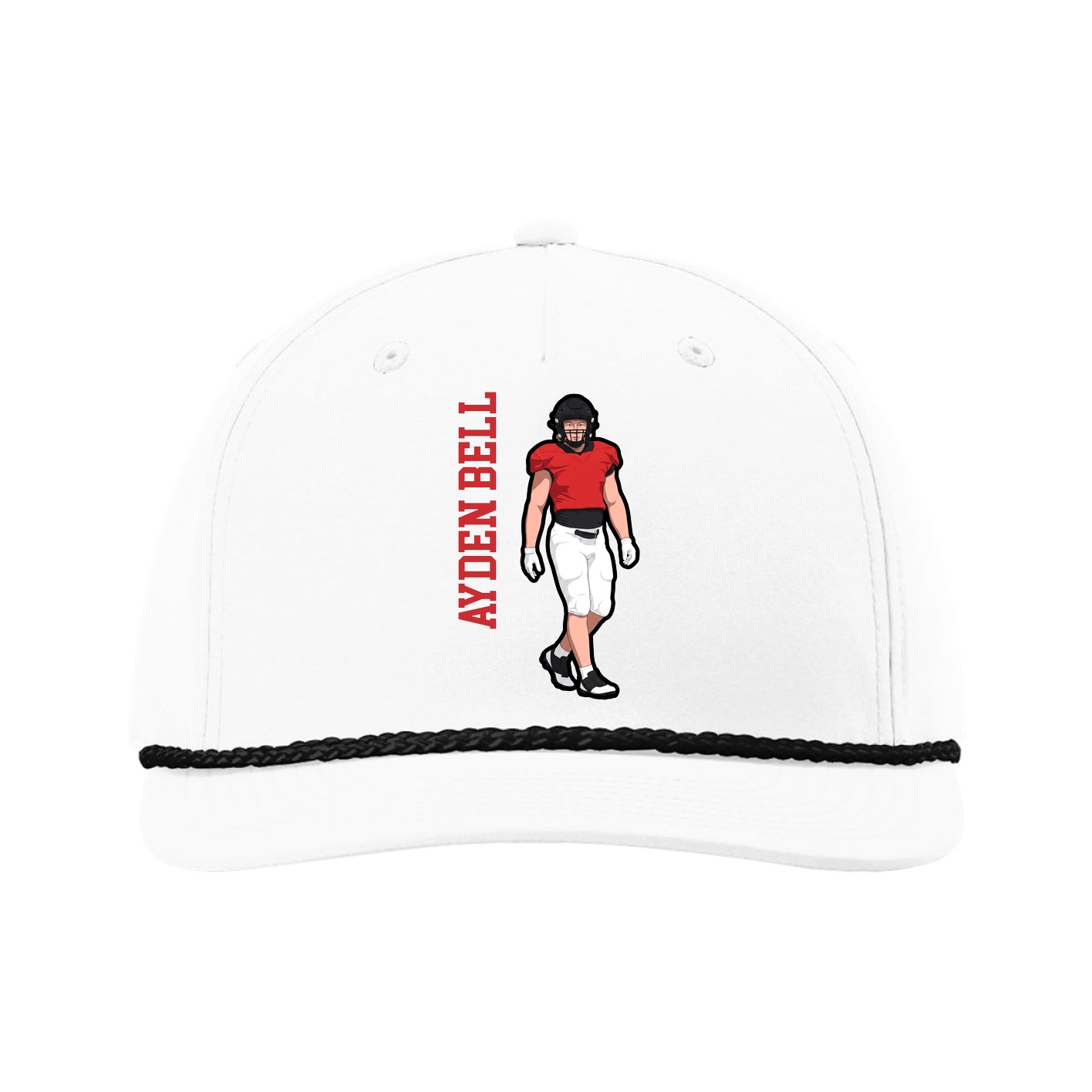 Five-Panel Classic Rope Cap — Name Vertical in White
