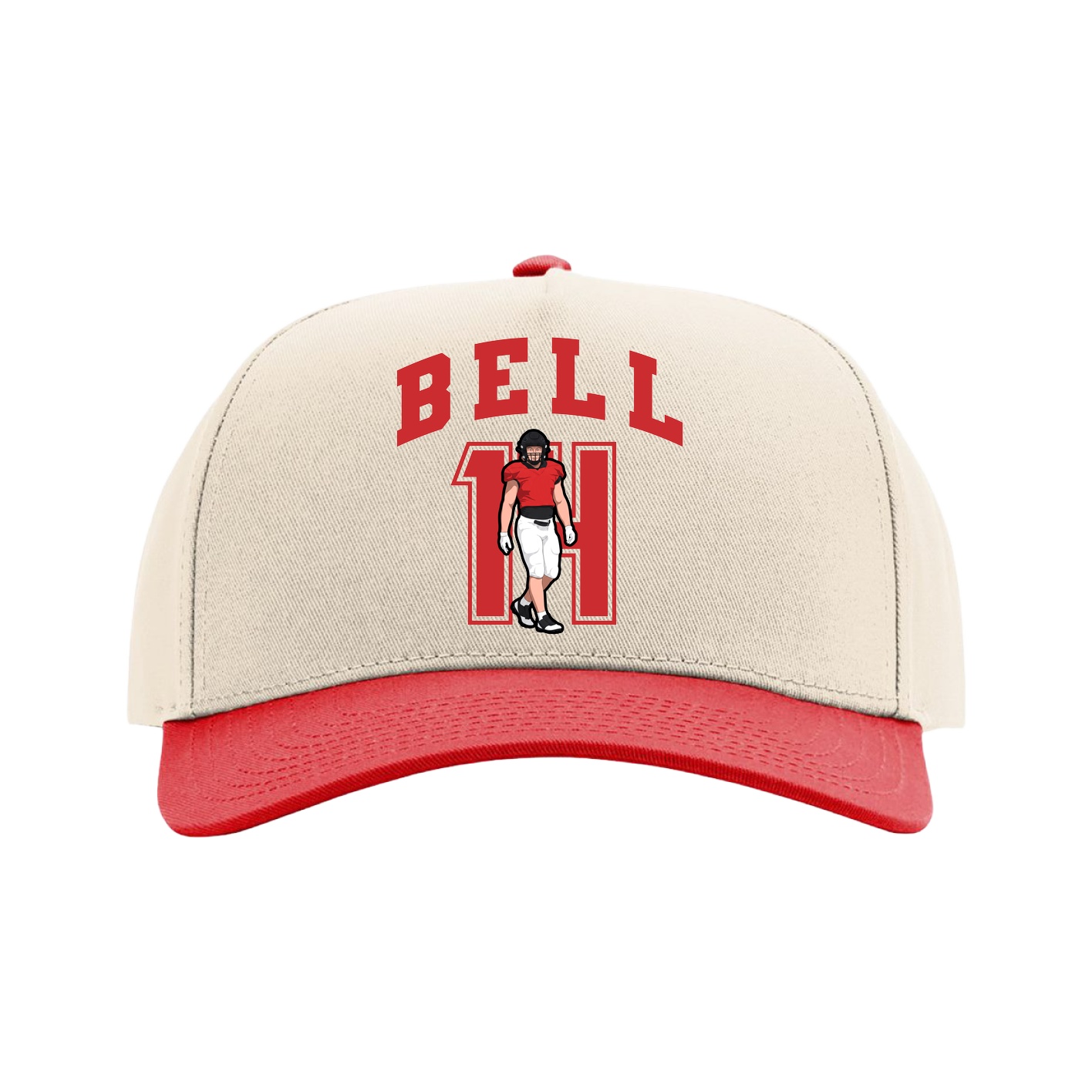 Full Fabric Five-Panel Champ Cap — Number in Cream/Red