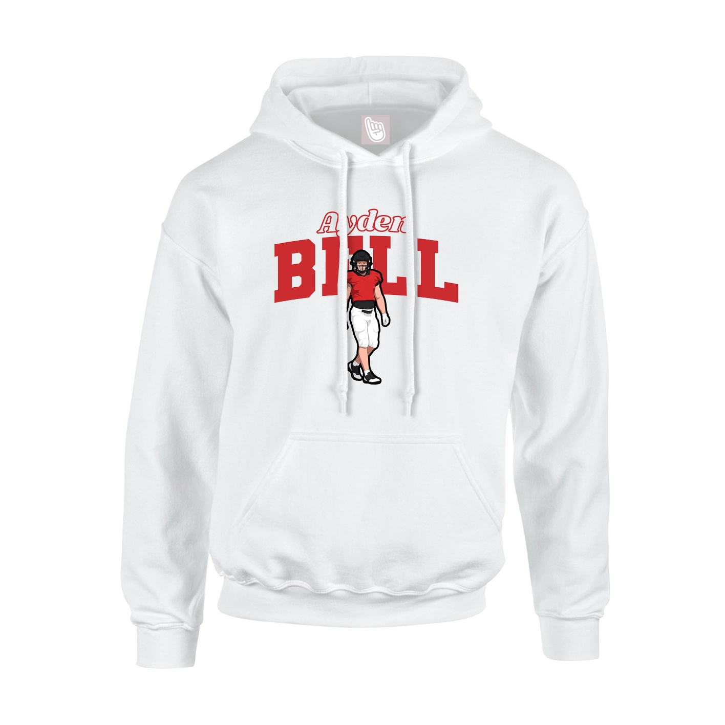Youth Hoodie — Name Arch in White