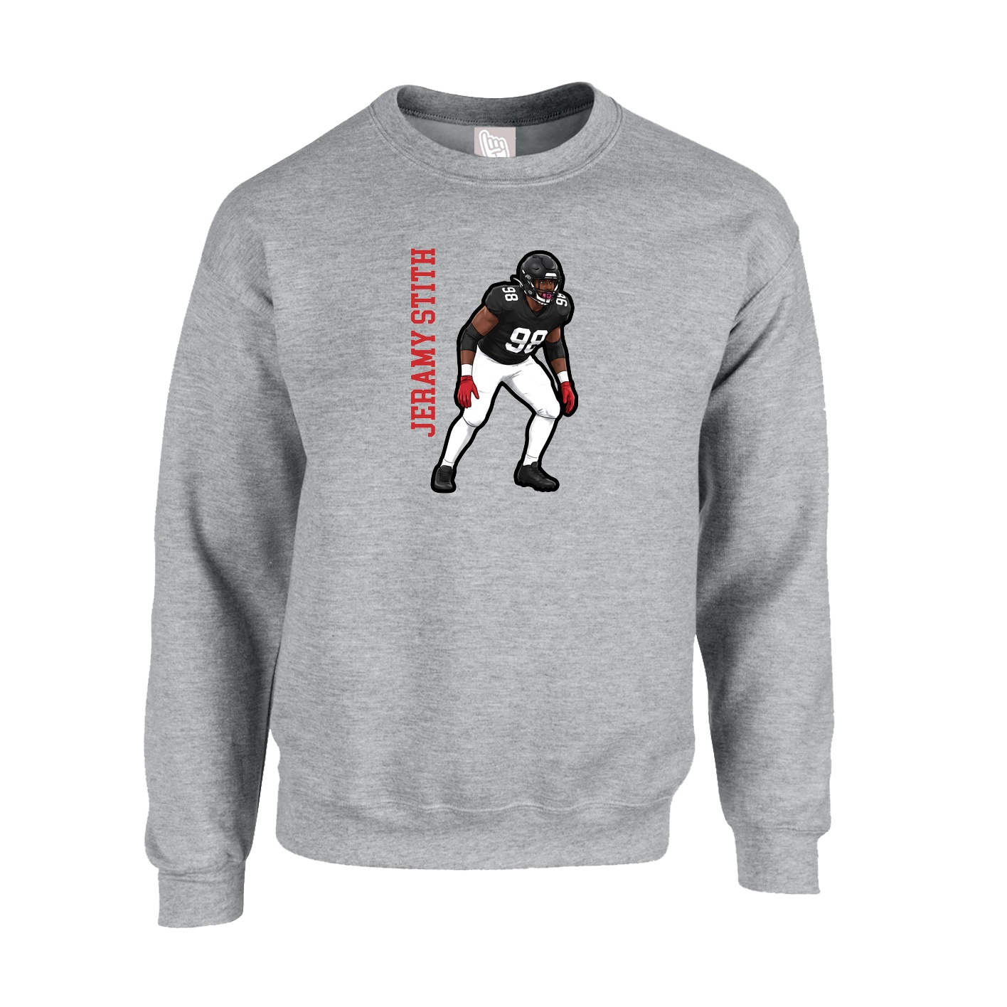 Fleece Crew — Name Vertical in Grey