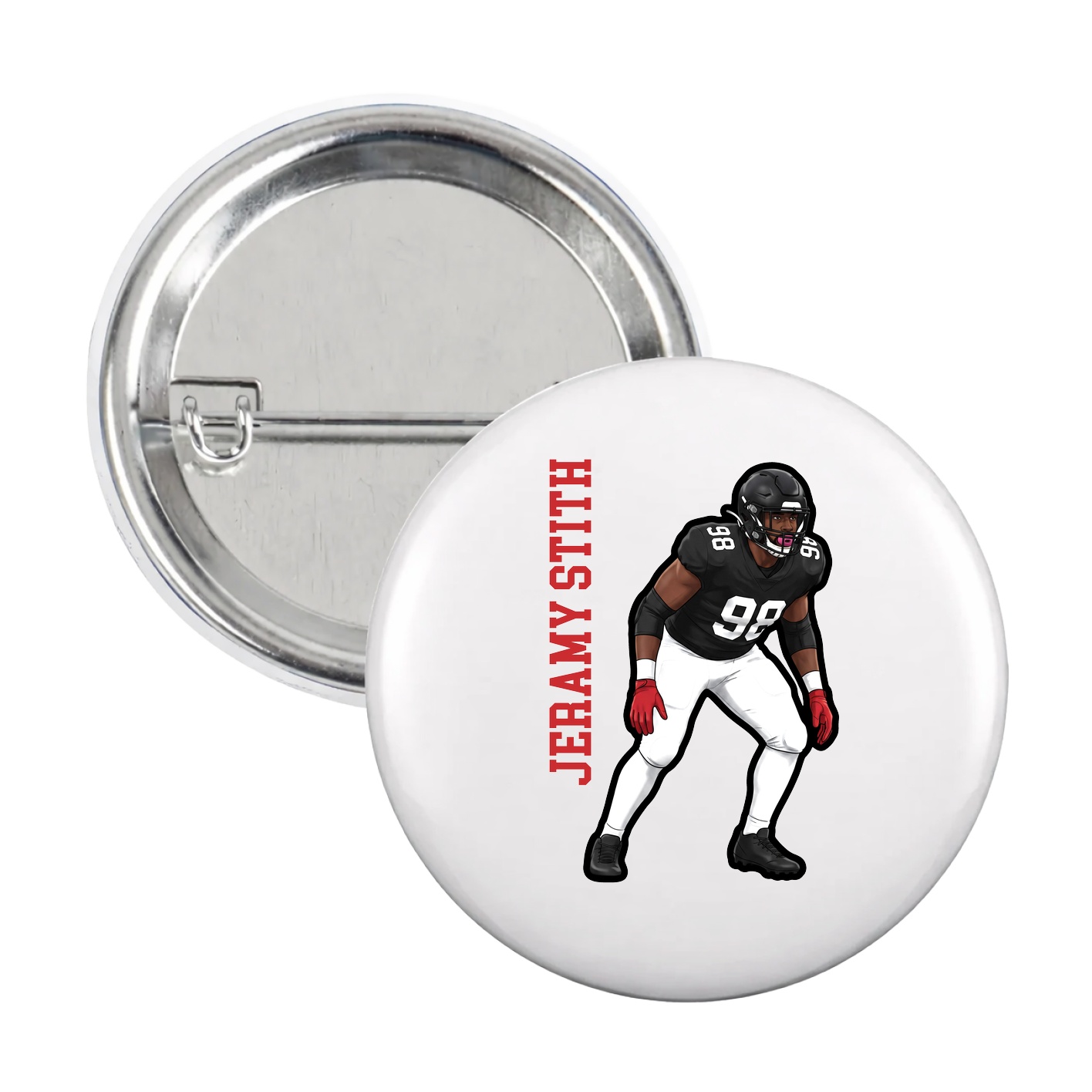 Game Day Button — Name Vertical in White