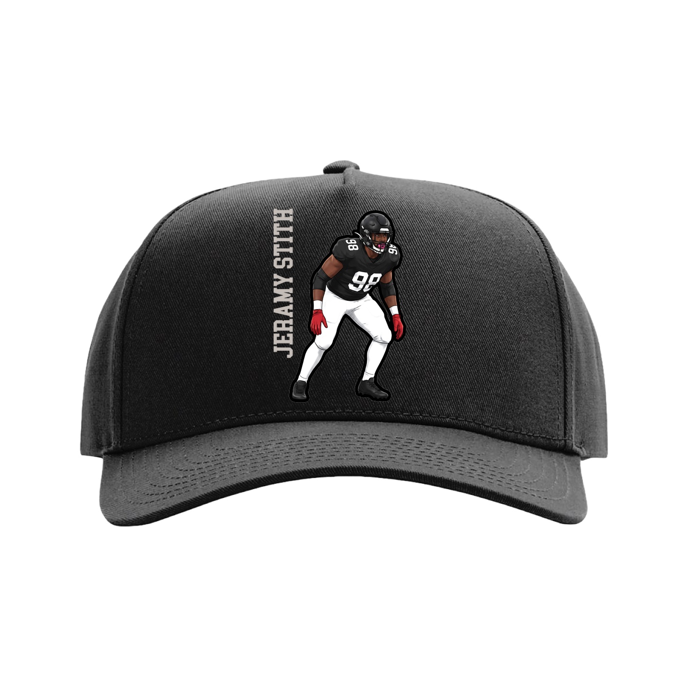 Full Fabric Five-Panel Champ Cap — Name Vertical in Black