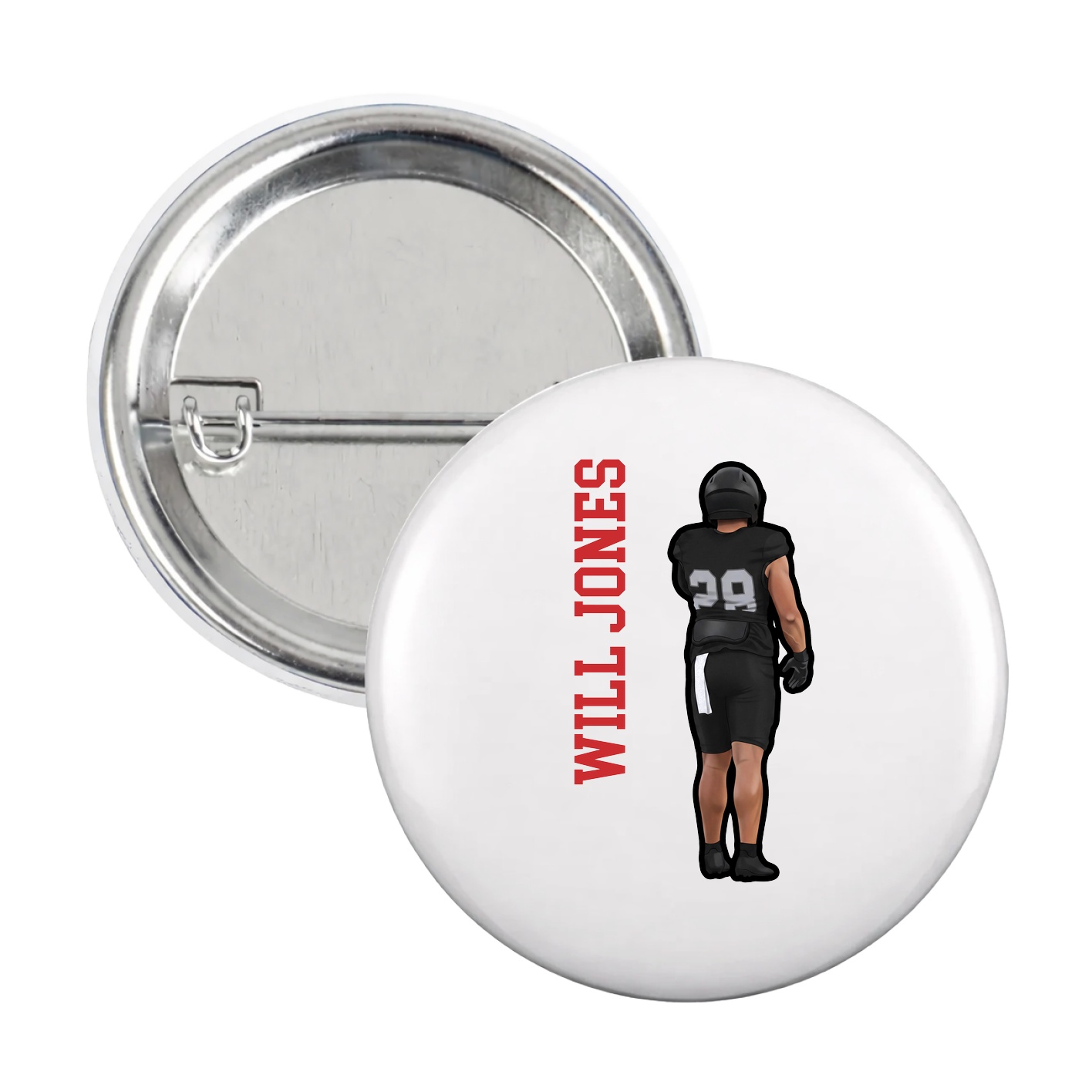 Game Day Button — Name Vertical in White