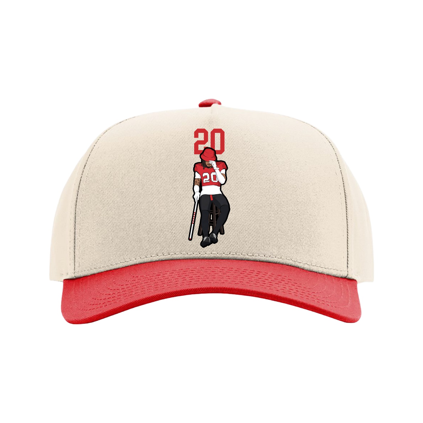 Full Fabric Five-Panel Champ Cap — Number Top in Cream/Red