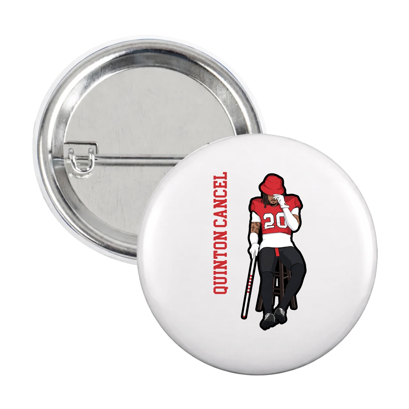 Game Day Button — Name Vertical in White