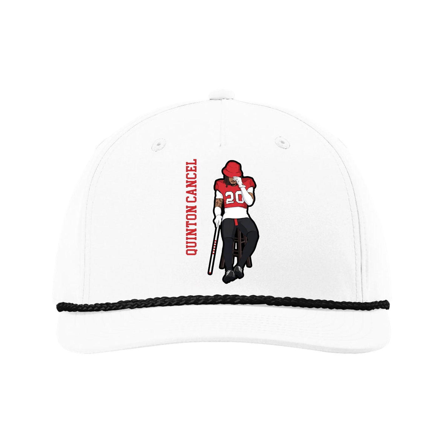 Five-Panel Classic Rope Cap — Name Vertical in White