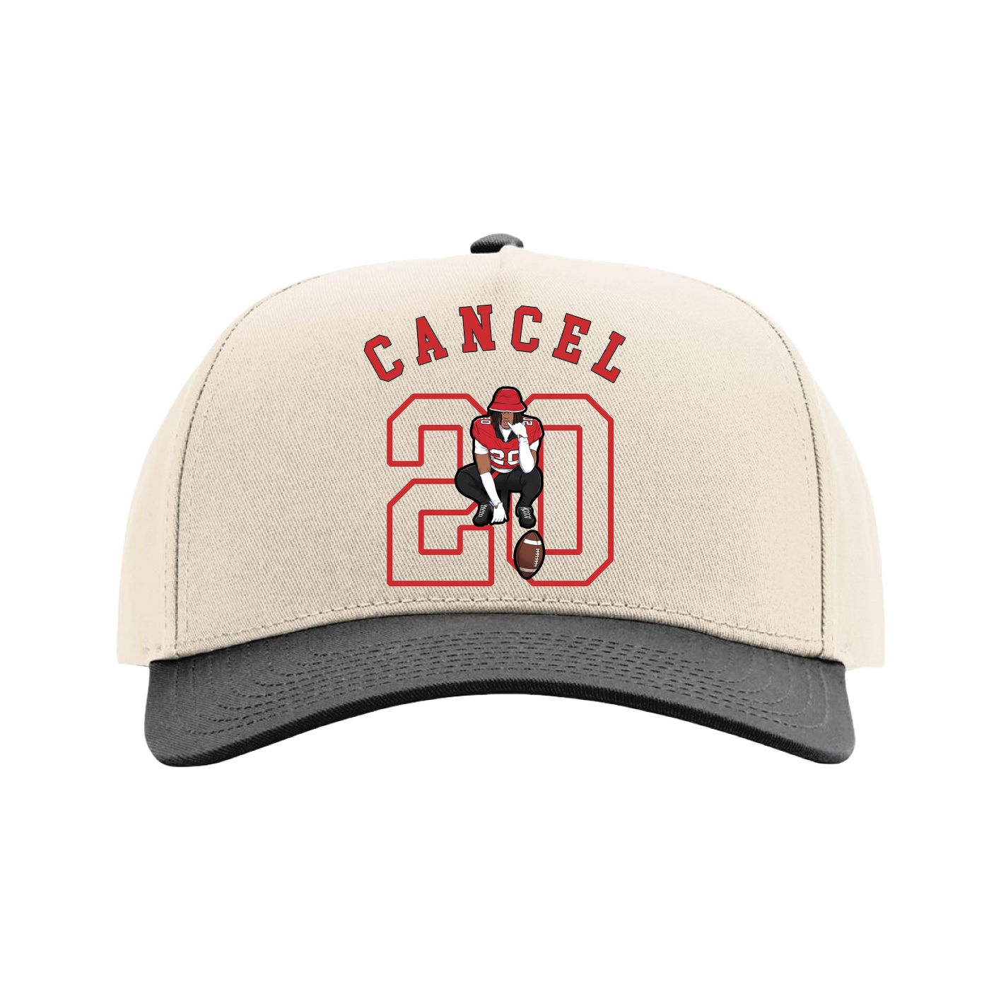 Full Fabric Five-Panel Champ Cap — Shirsey Arch in Cream/Black