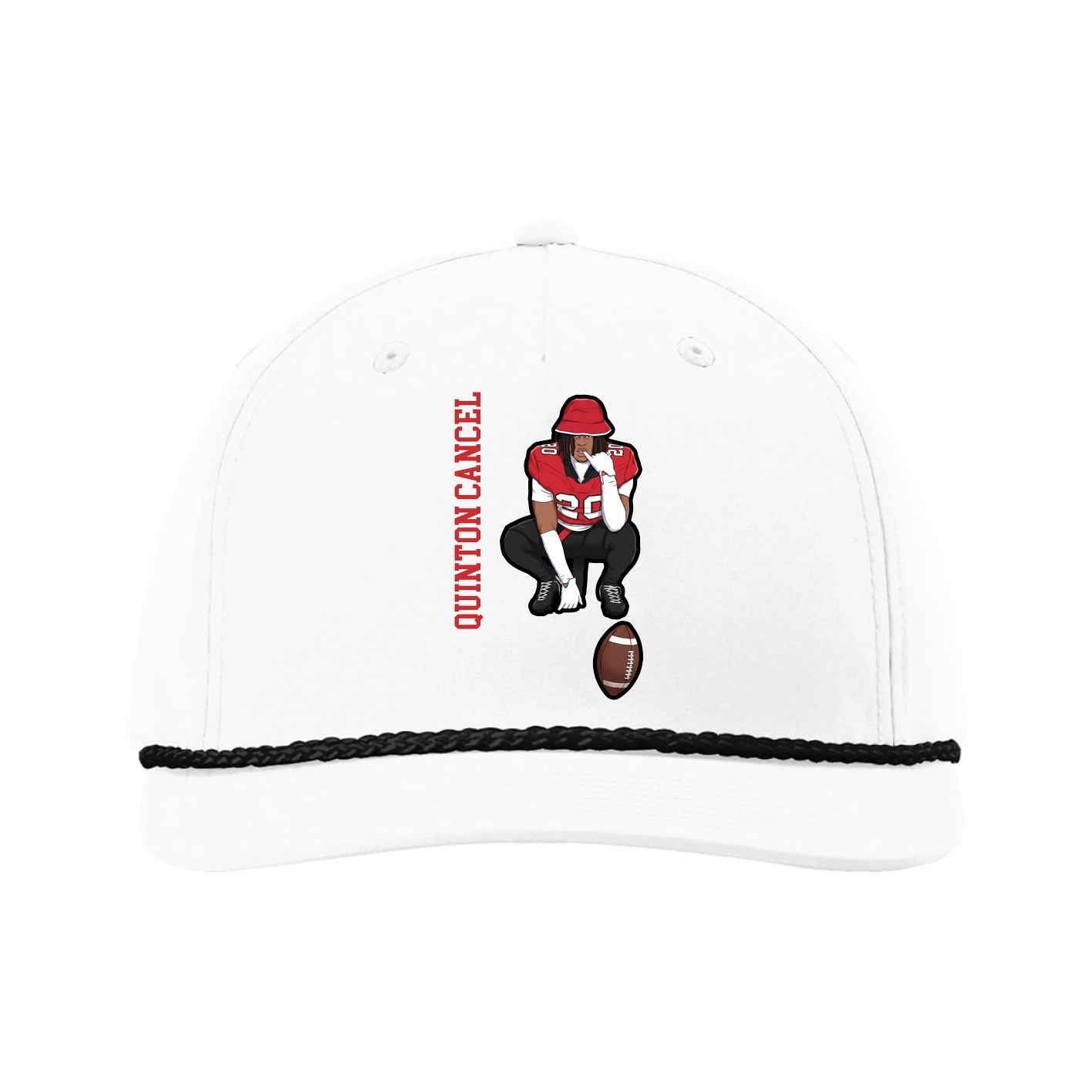 Five-Panel Classic Rope Cap — Name Vertical in White