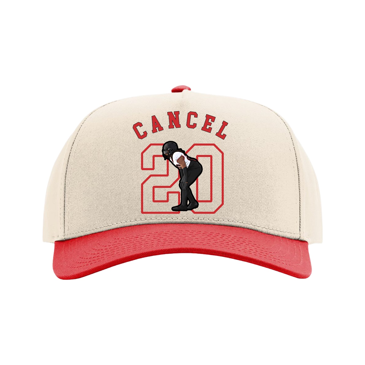 Full Fabric Five-Panel Champ Cap — Shirsey Arch in Cream/Red