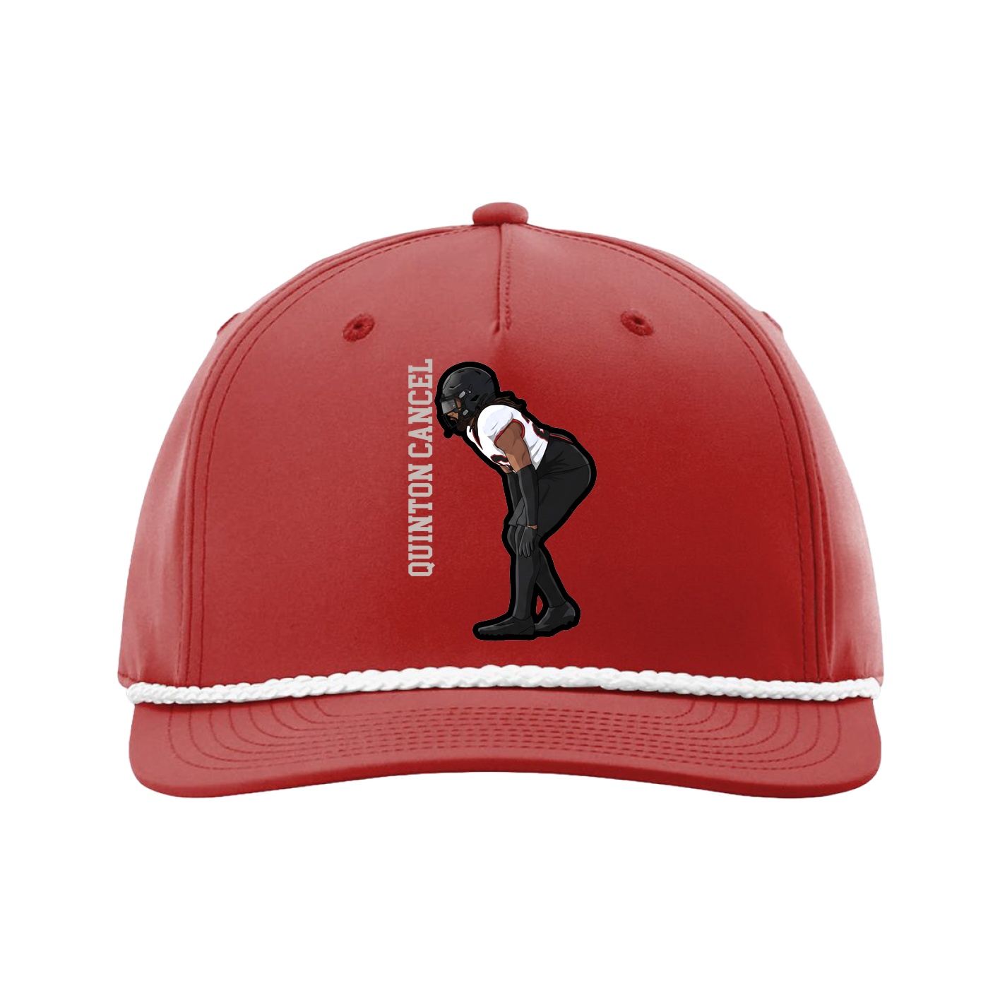 Five-Panel Classic Rope Cap — Name Vertical in Red
