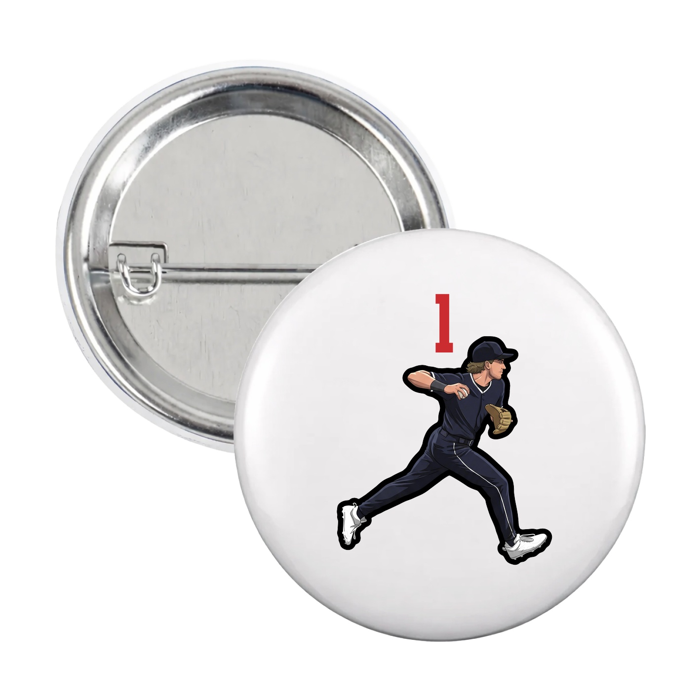Game Day Button — Number Top in White