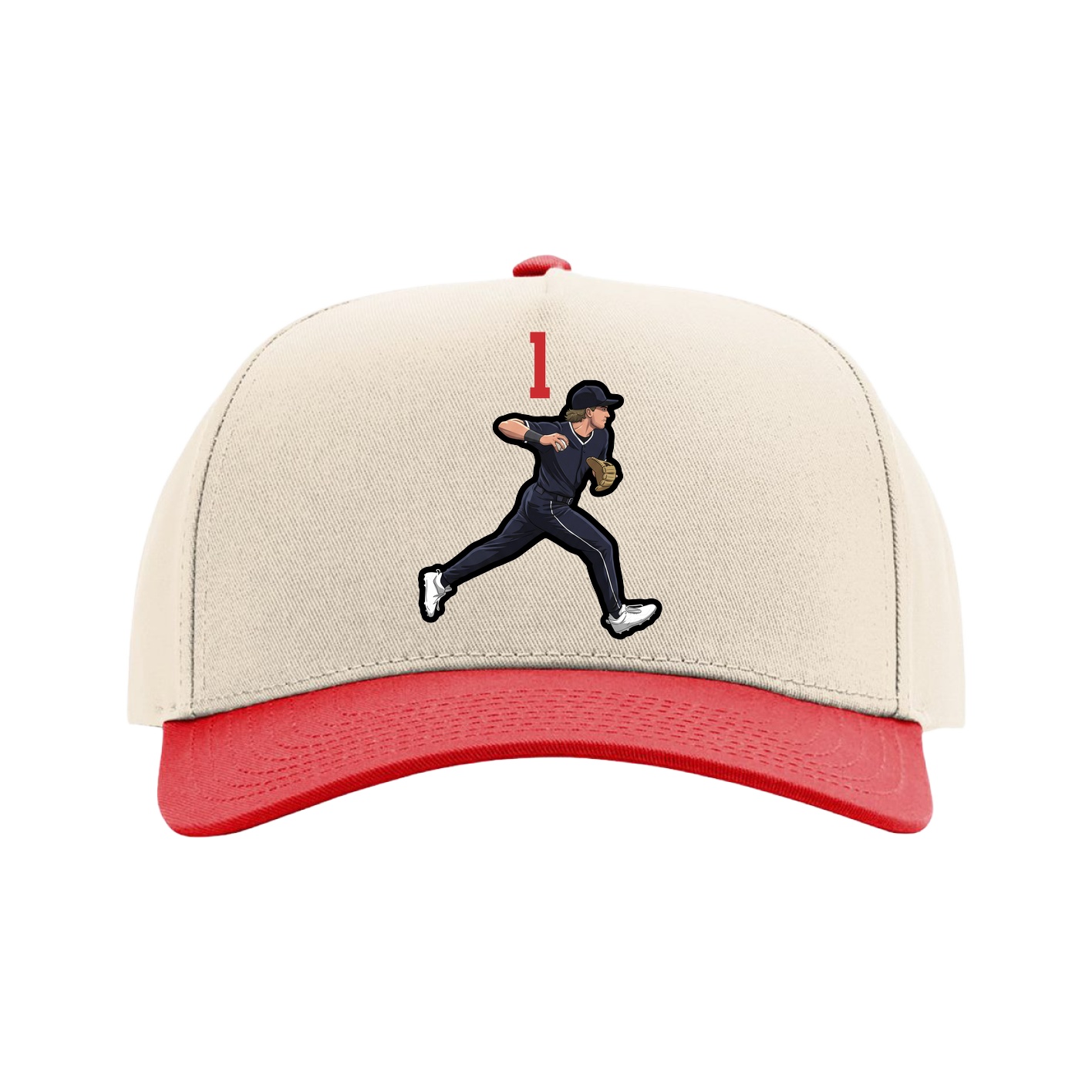 Full Fabric Five-Panel Champ Cap — Number Top in Cream/Red