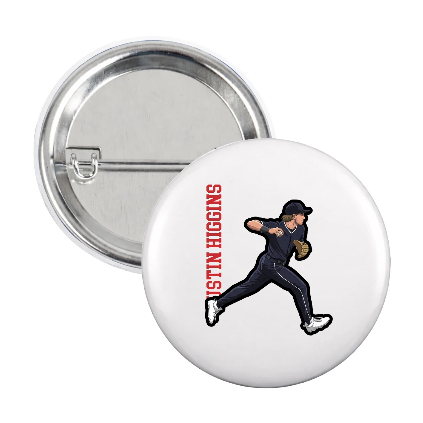 Game Day Button — Name Vertical in White