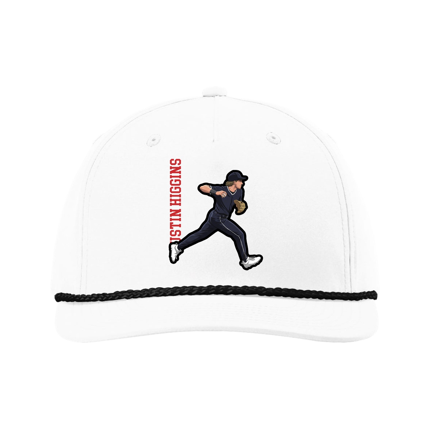 Five-Panel Classic Rope Cap — Name Vertical in White