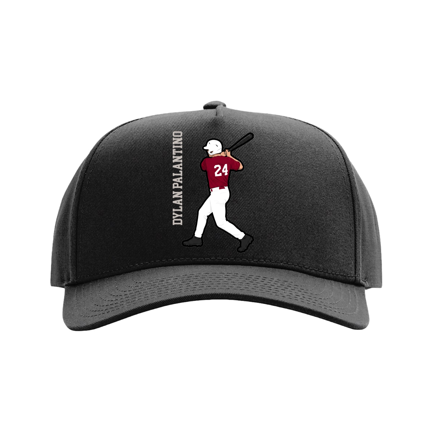 Full Fabric Five-Panel Champ Cap — Name Vertical in Black