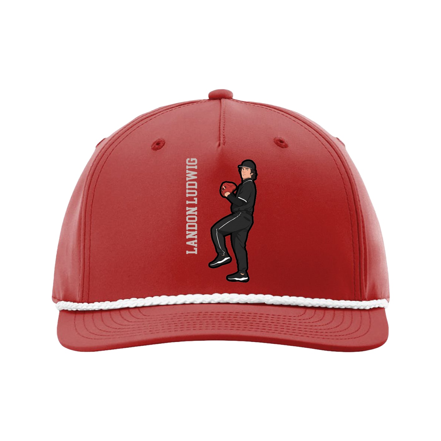 Five-Panel Classic Rope Cap — Name Vertical in Red