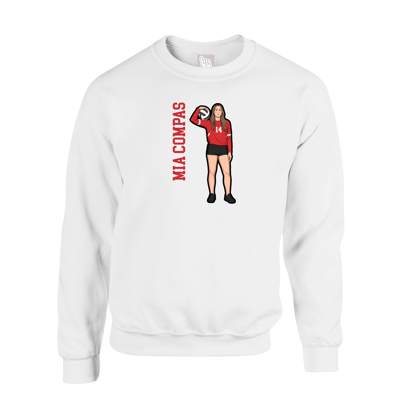 Fleece Crew — Name Vertical in White