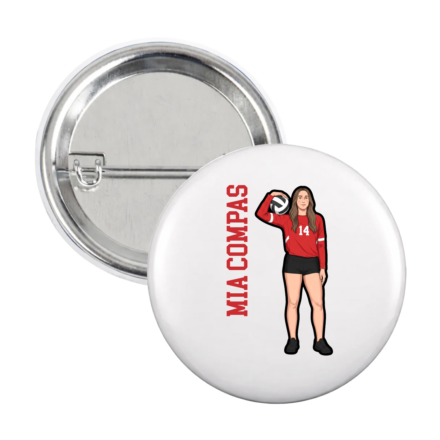 Game Day Button — Name Vertical in White