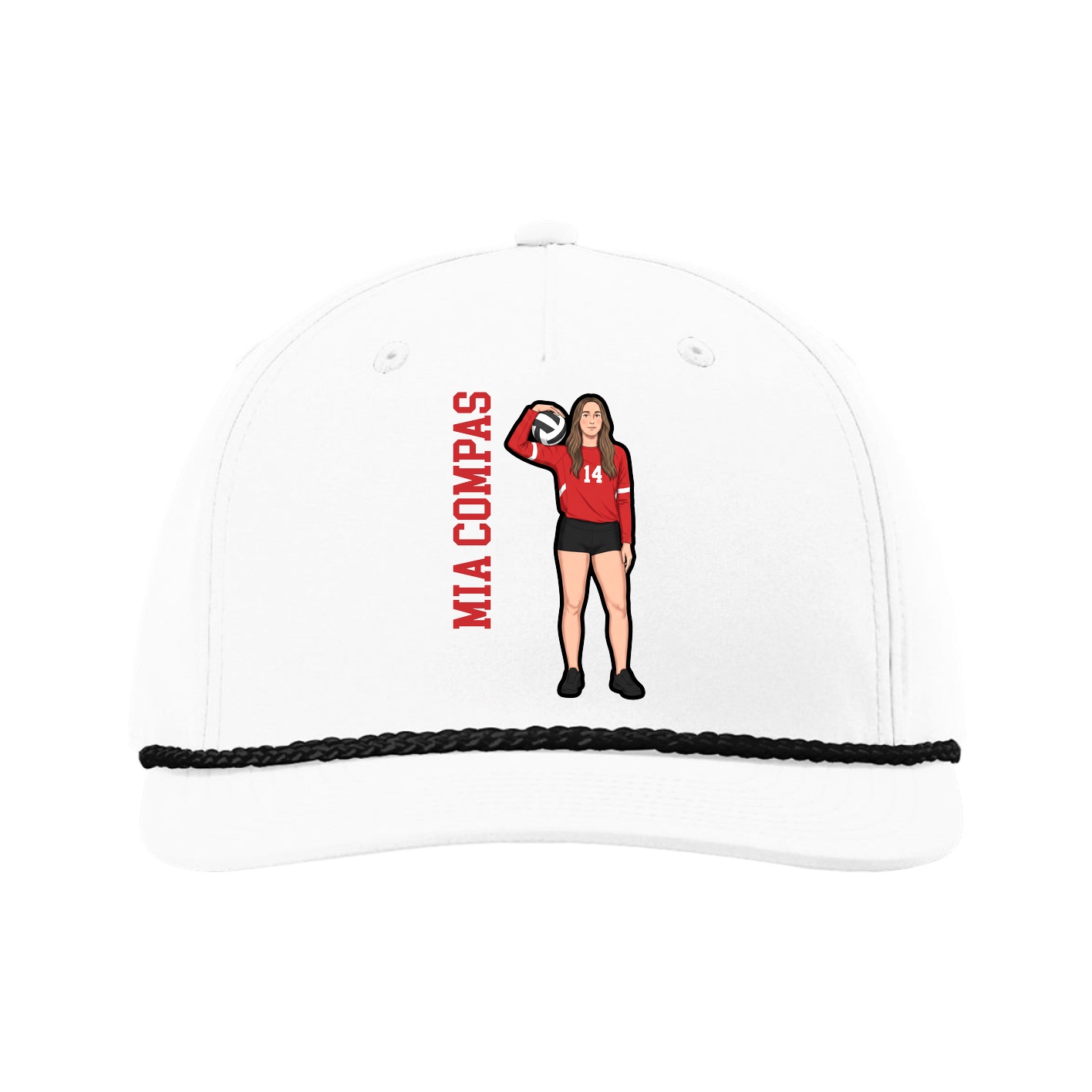 Five-Panel Classic Rope Cap — Name Vertical in White
