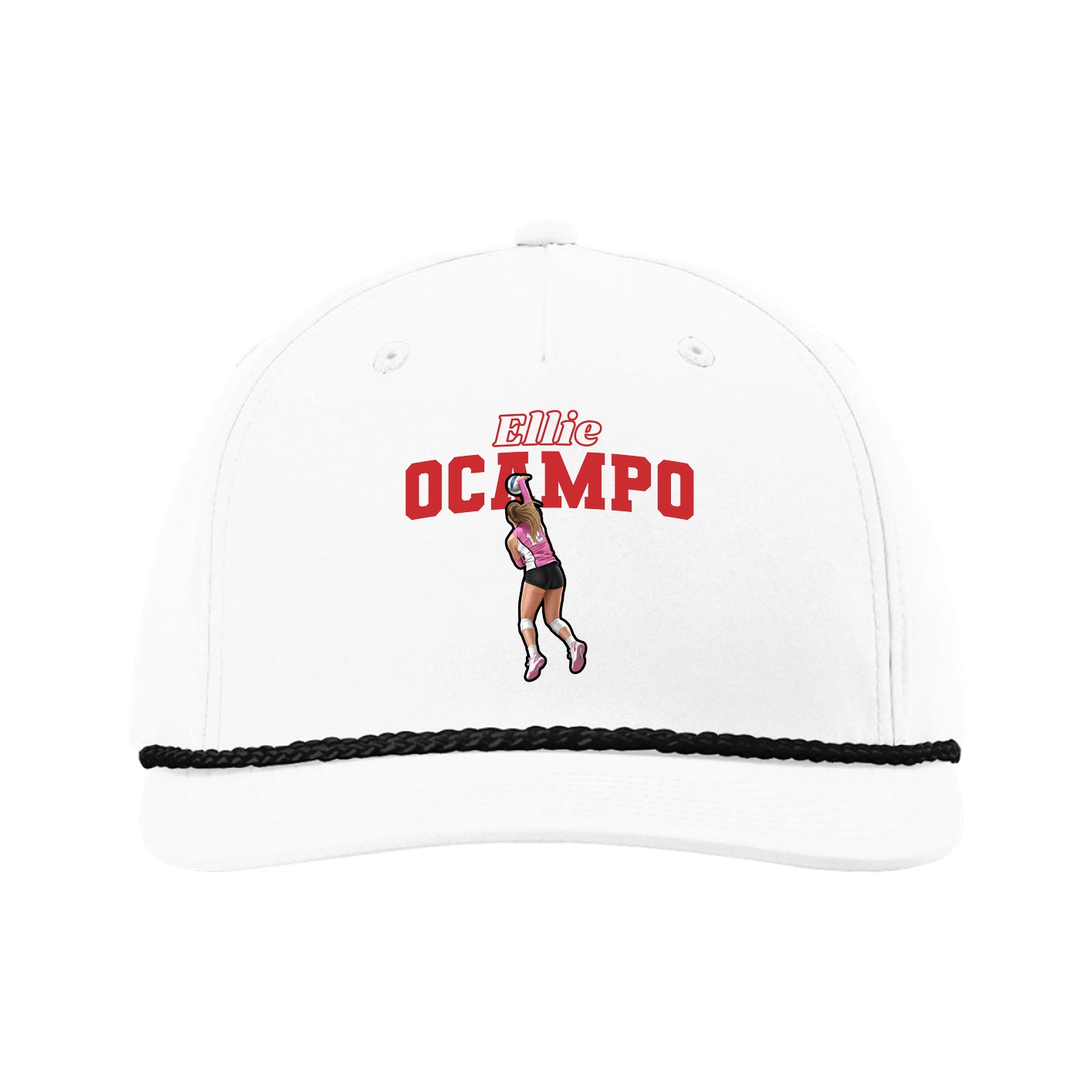 Five-Panel Classic Rope Cap — Name Arch in White
