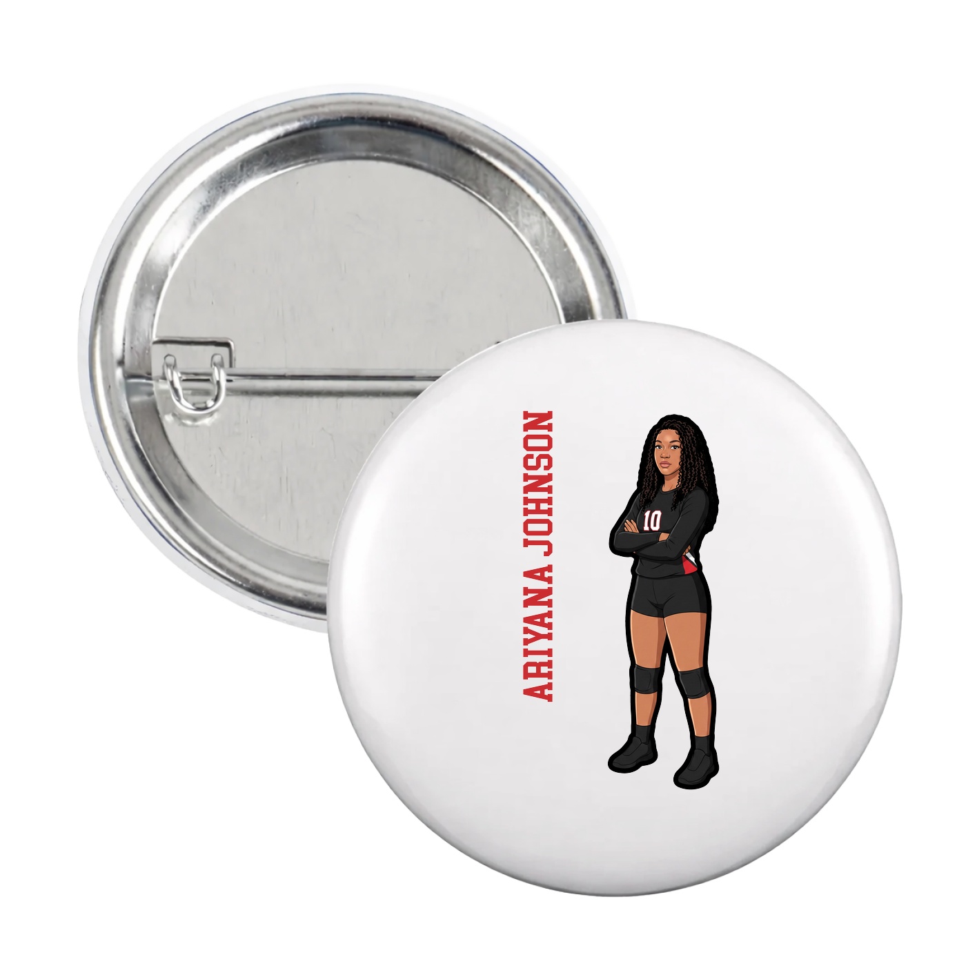 Game Day Button — Name Vertical in White