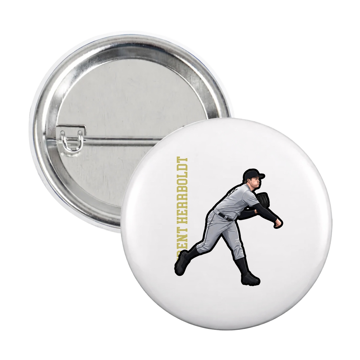 Game Day Button — Name Vertical in White