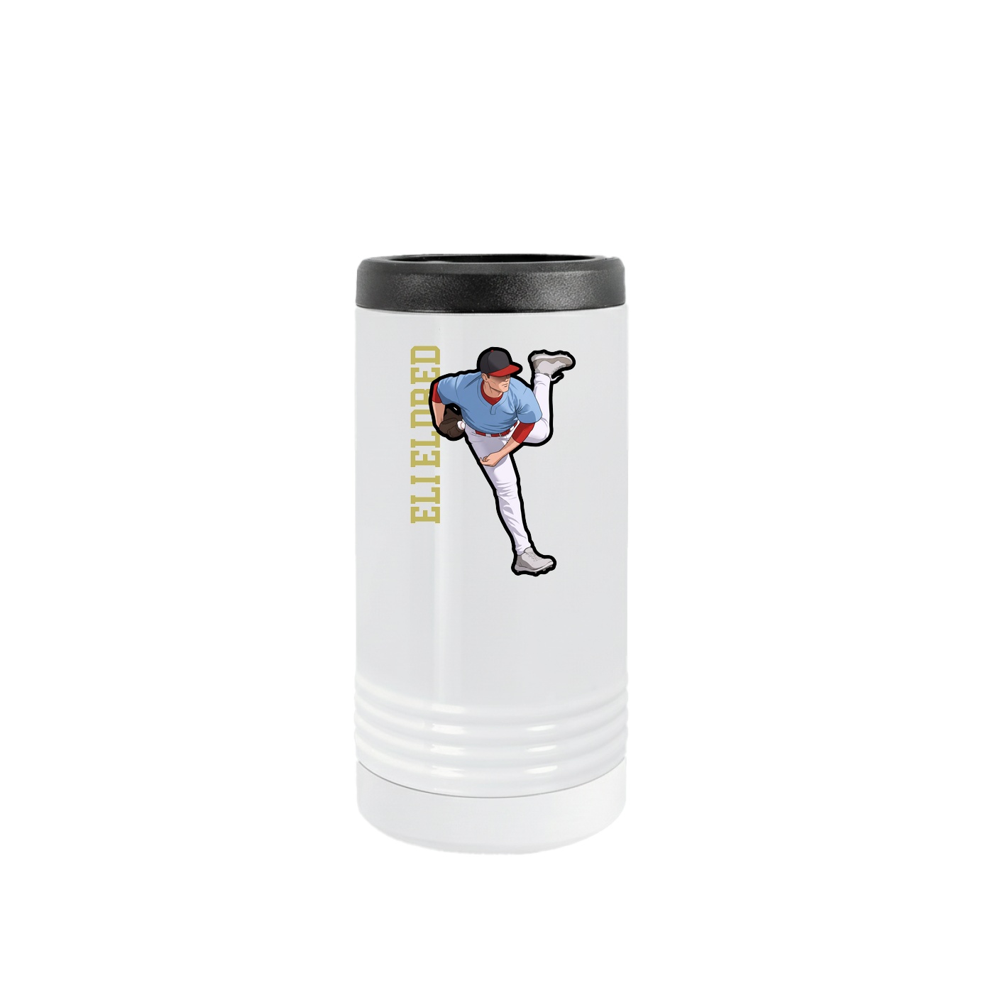 Slim Beverage Holder — Name Vertical in White