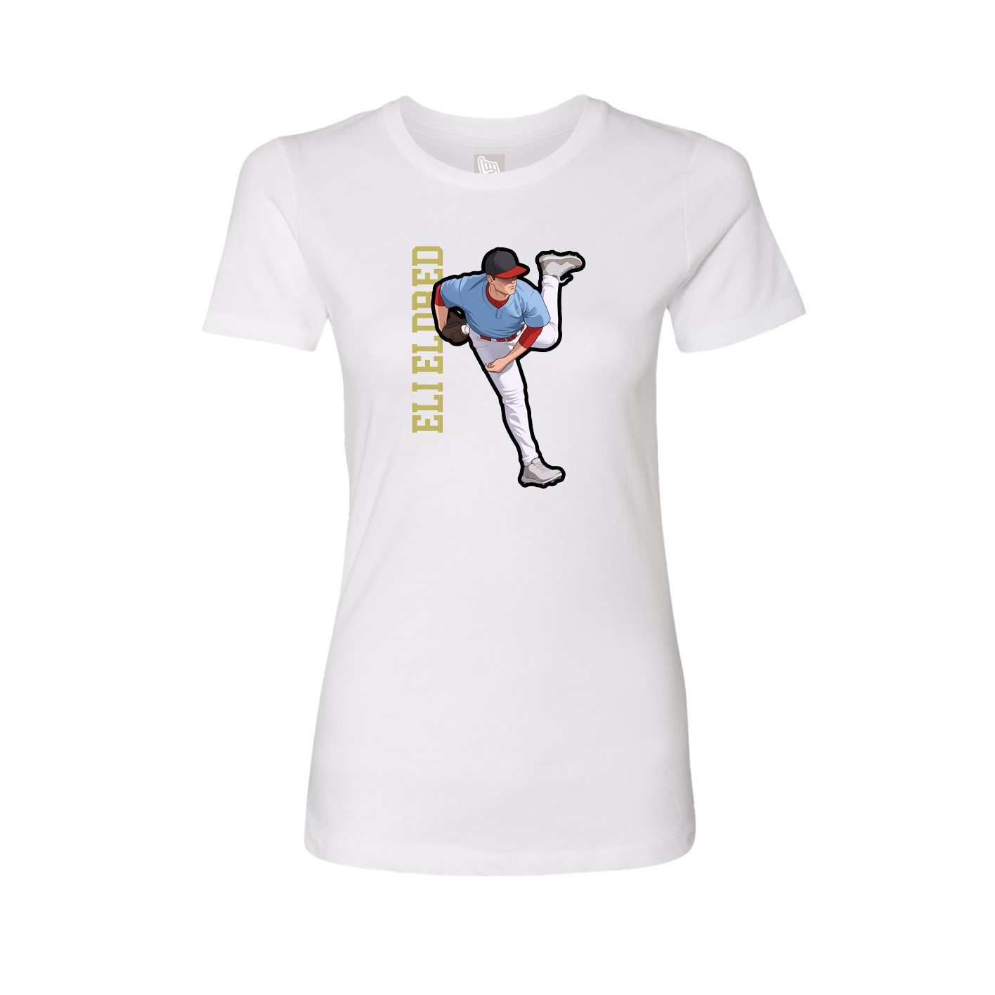 Fitted Women's Tee — Name Vertical in White