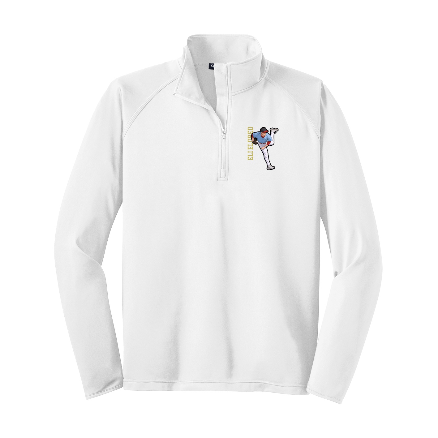 Q-Zip Pullover — Name Vertical in White