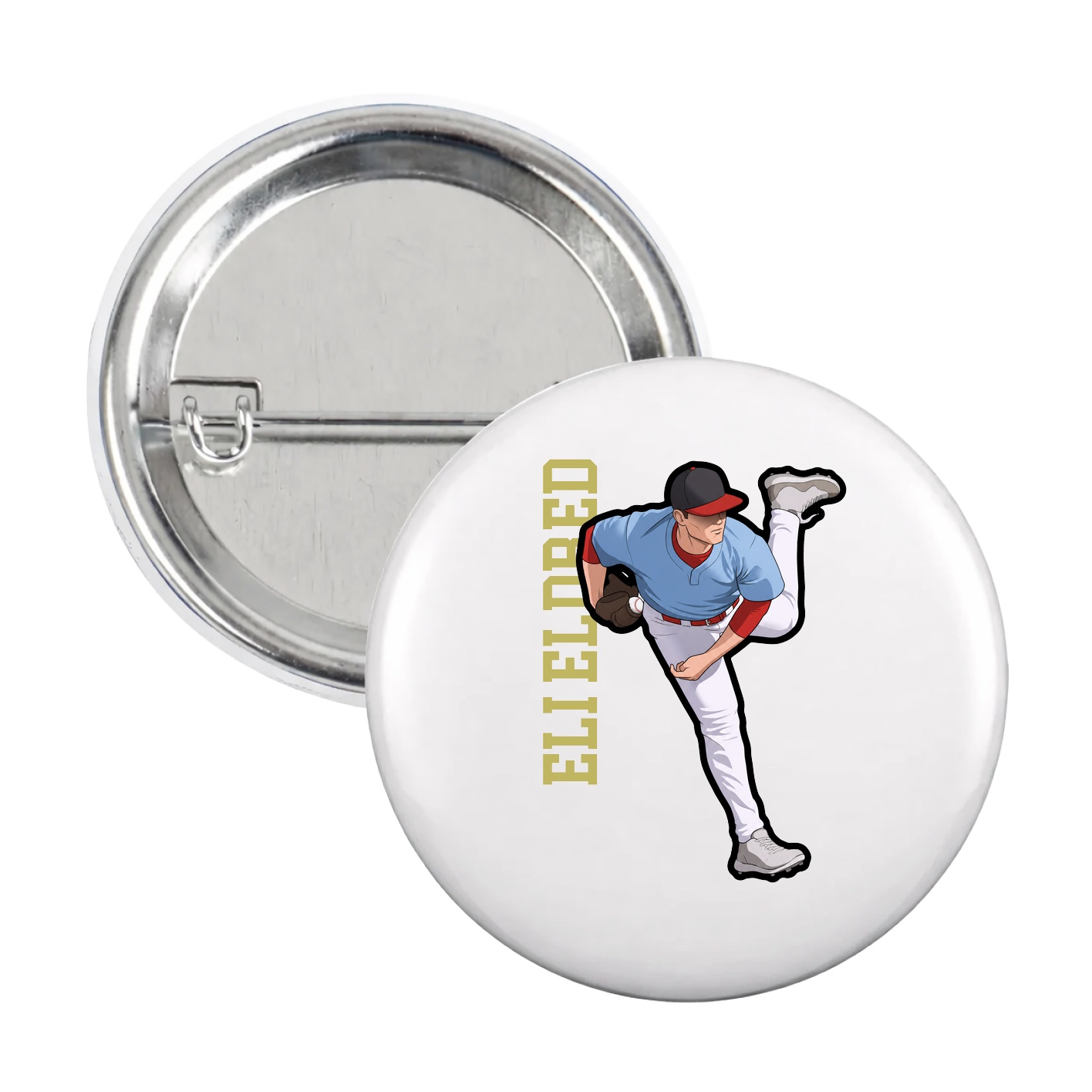 Game Day Button — Name Vertical in White