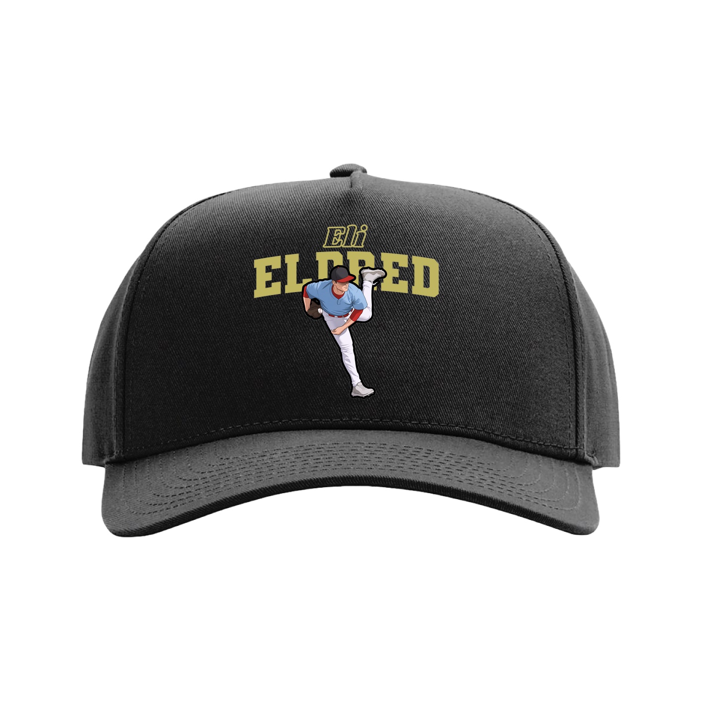 Full Fabric Five-Panel Champ Cap — Name Arch in Black