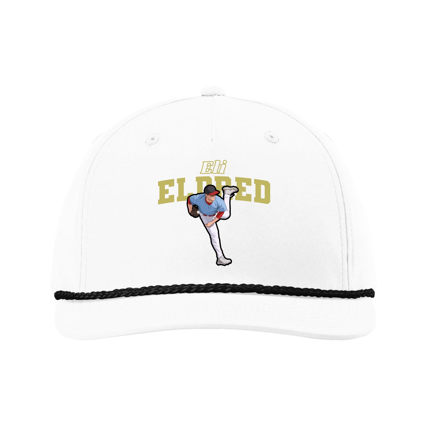 Five-Panel Classic Rope Cap — Name Arch in White