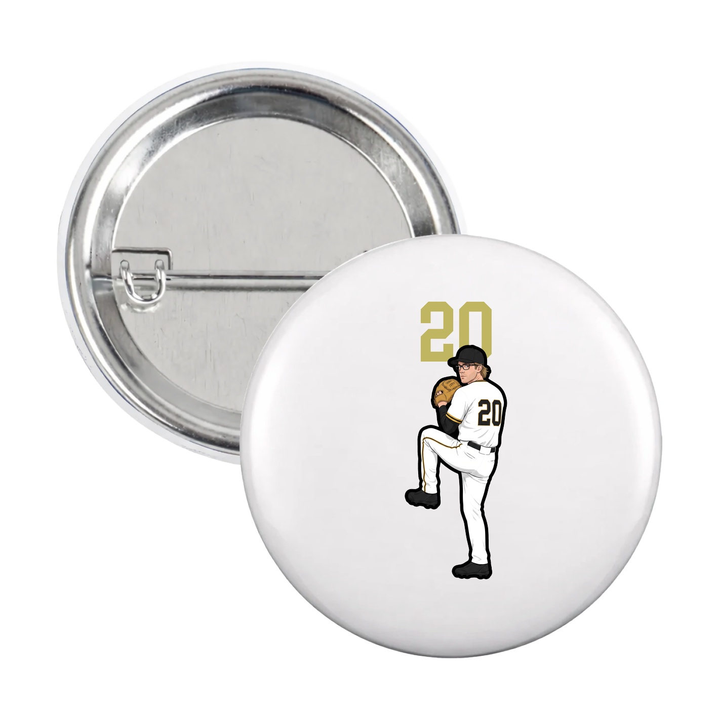 Game Day Button — Number Top in White