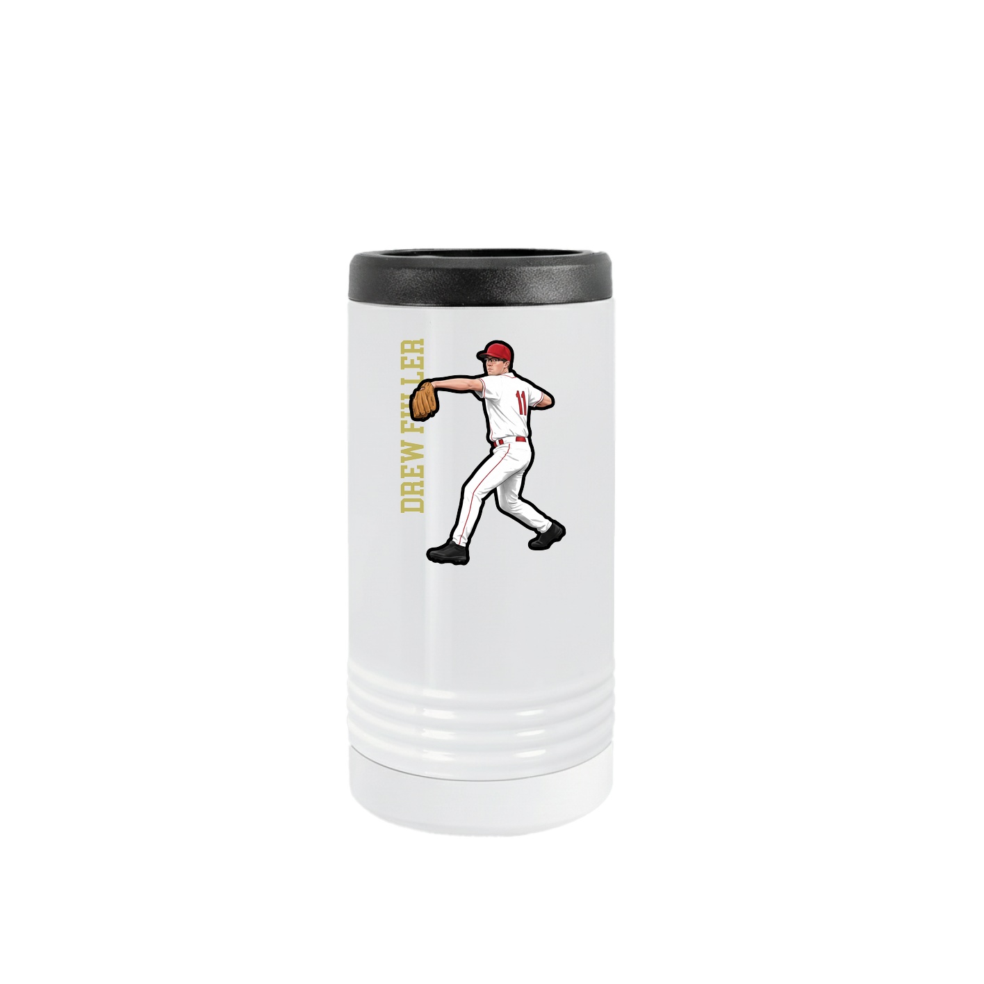 Slim Beverage Holder — Name Vertical in White