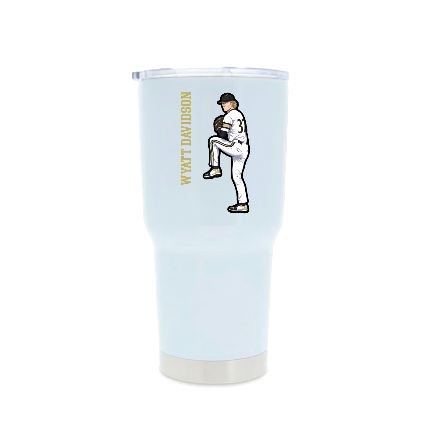 30oz Stainless Steel Tumbler — Name Vertical in White