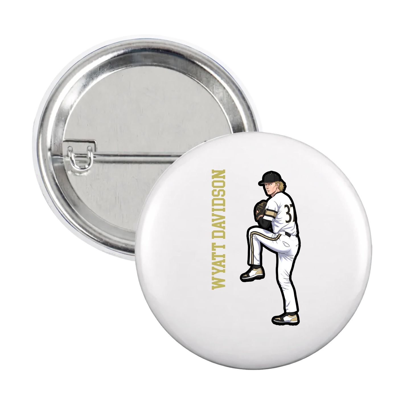 Game Day Button — Name Vertical in White