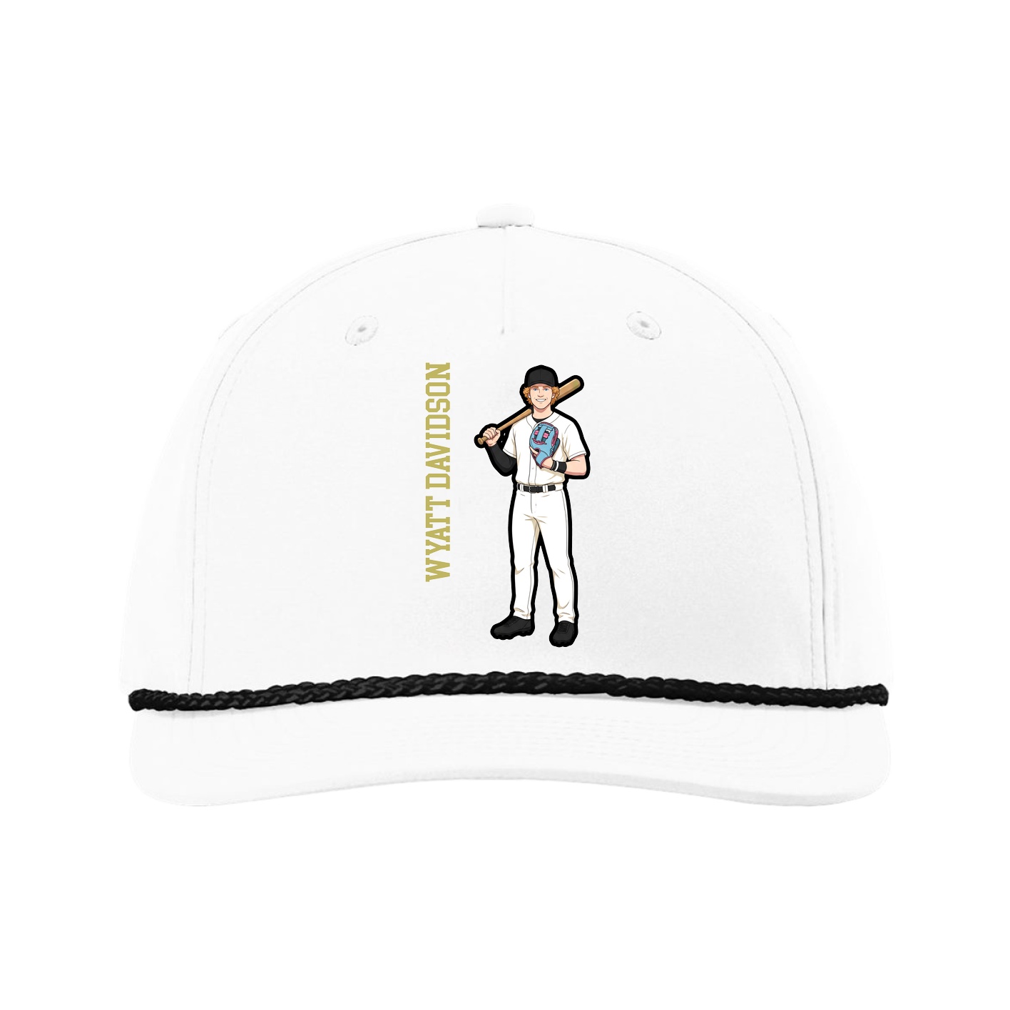 Five-Panel Classic Rope Cap — Name Vertical in White