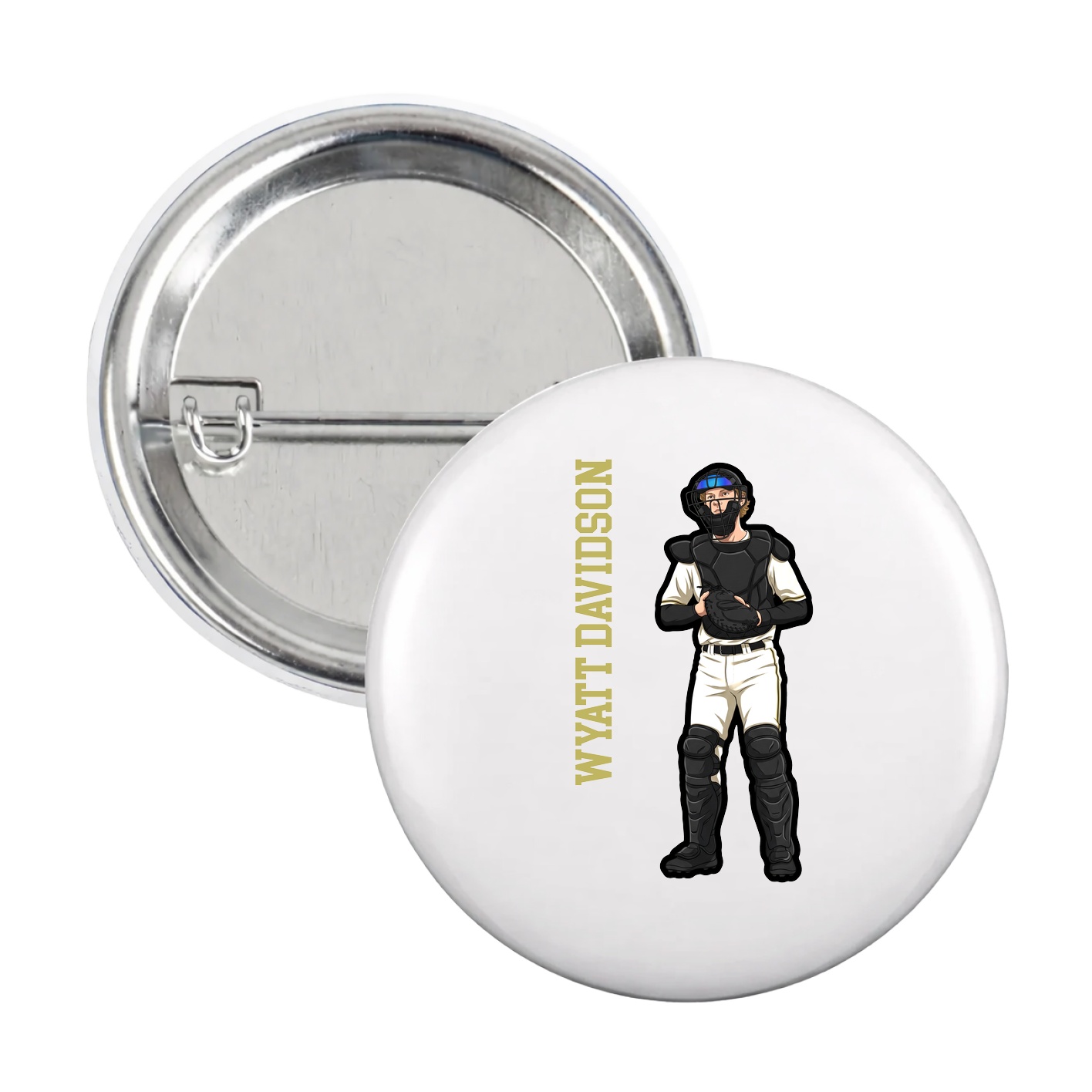 Game Day Button — Name Vertical in White