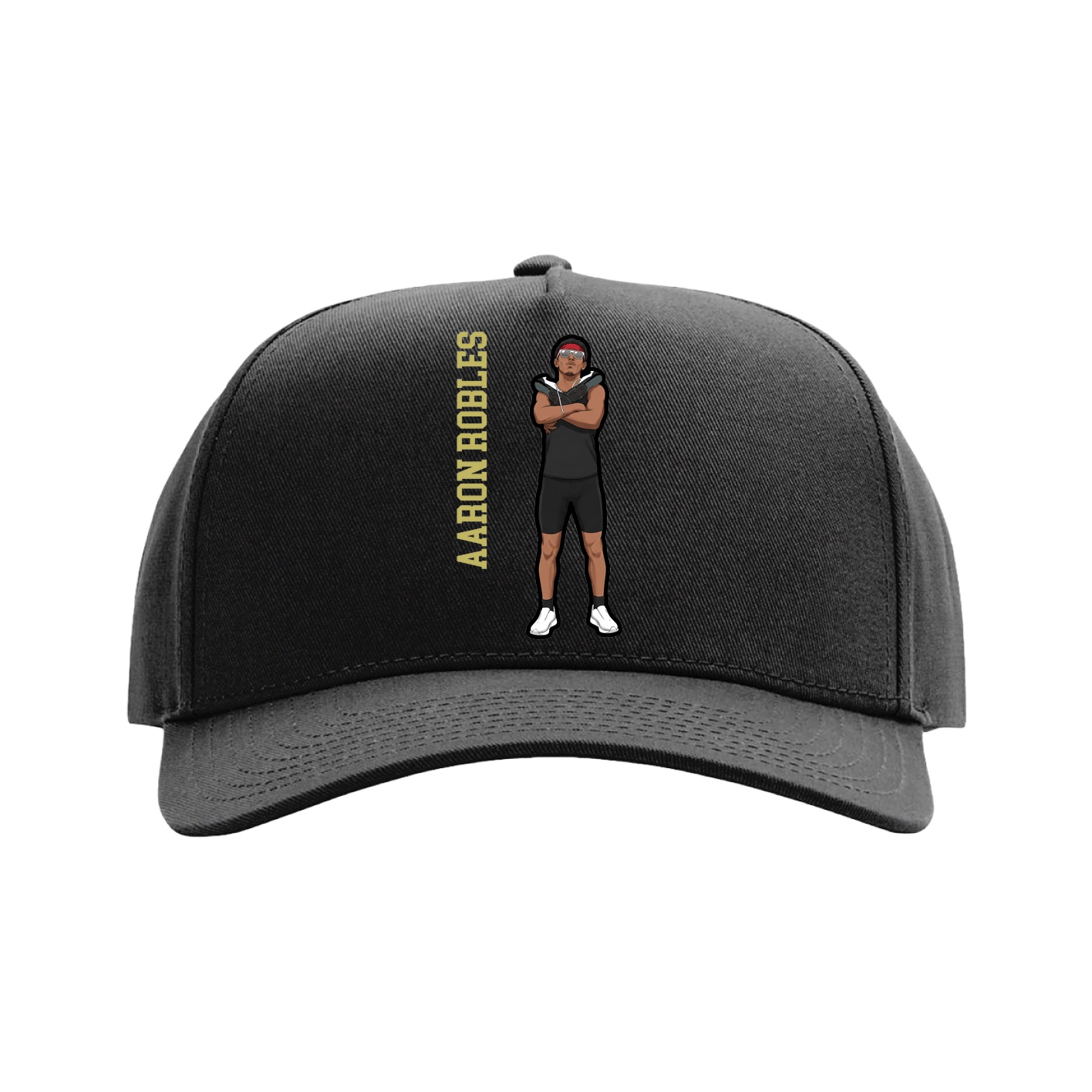 Full Fabric Five-Panel Champ Cap — Name Vertical in Black