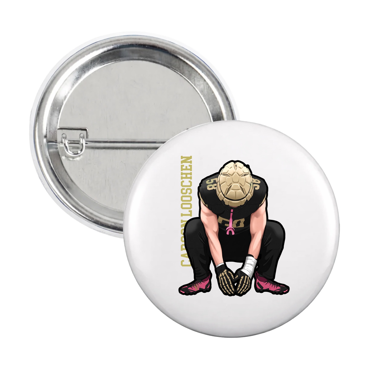 Game Day Button — Name Vertical in White