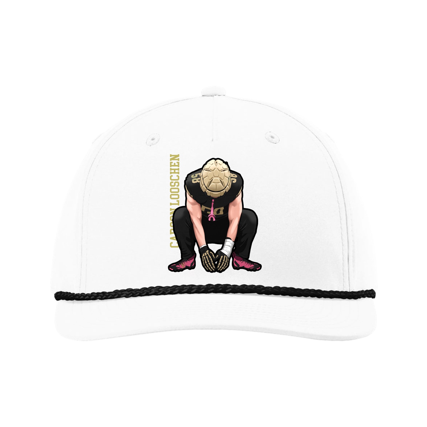 Five-Panel Classic Rope Cap — Name Vertical in White