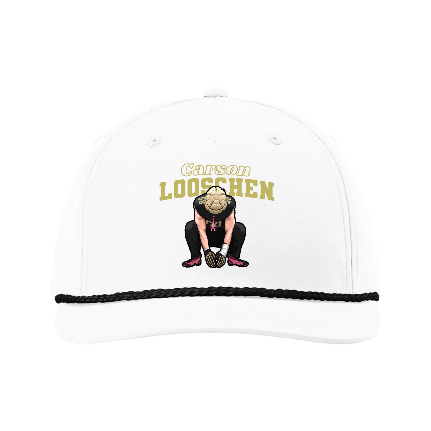 Five-Panel Classic Rope Cap — Name Arch in White