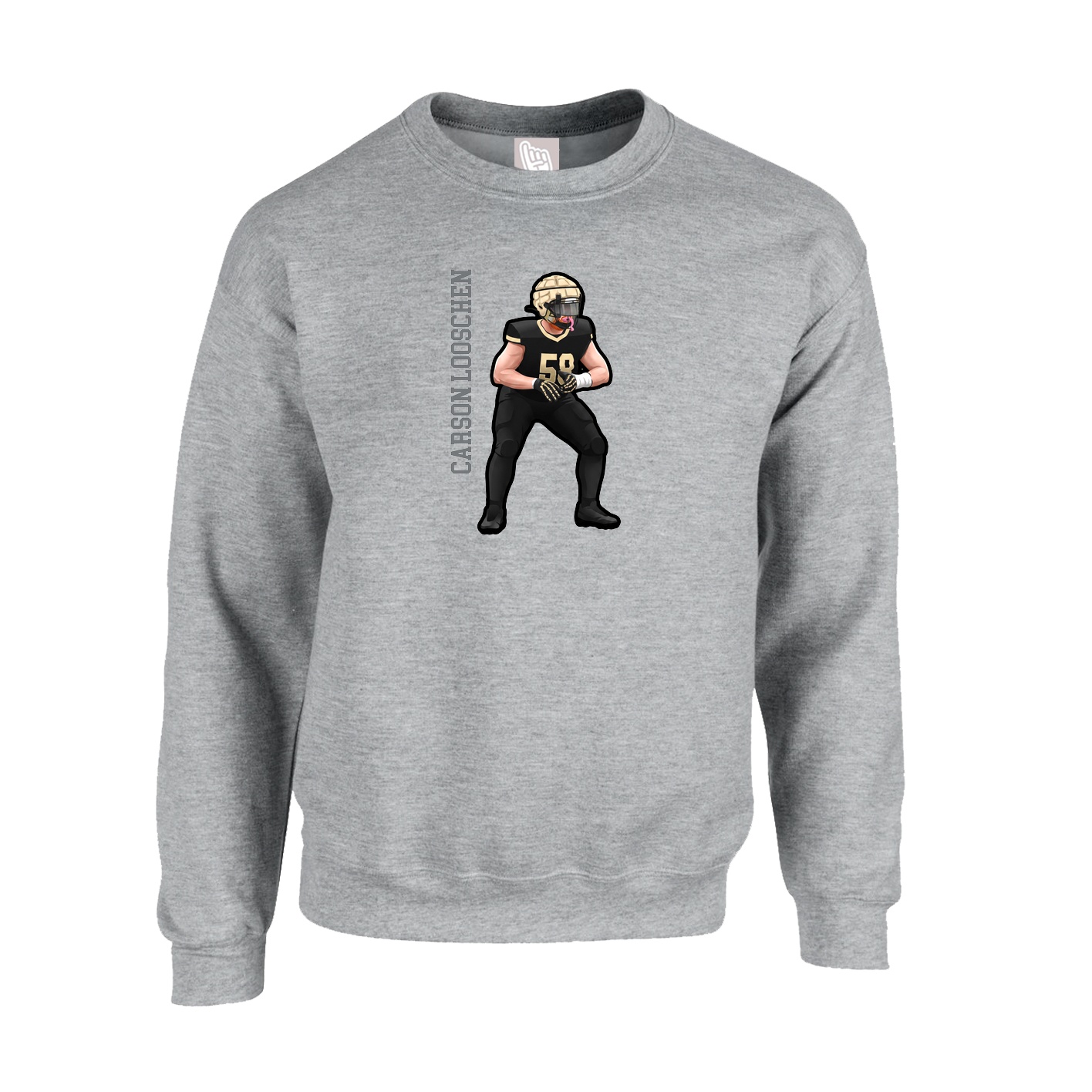 Fleece Crew — Name Vertical in Grey