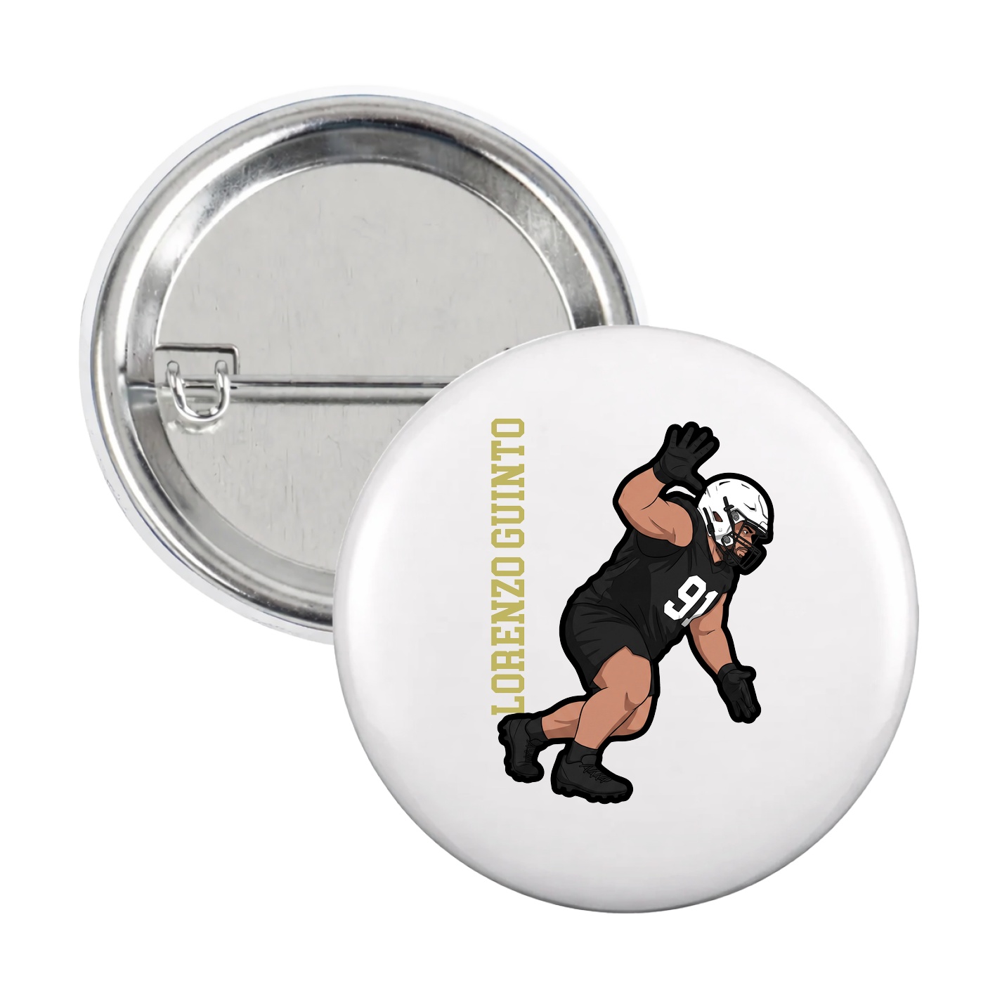 Game Day Button — Name Vertical in White